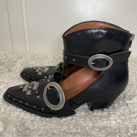 Coach Black Leather Cut Out Western Creeper Bootie Bejewelled Boots 9 - Picture 9 of 11